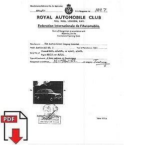 1962 Austin A40 Mk.2 FIA homologation form PDF download (RAC)